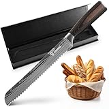 KUOGAS Brotmesser mit Wellenschliff 20 cm aus hochwertigem rostfreiem Edelstahl, extra scharfe Messerklinge mit ergonomischem Pakkaholzgriff (20 Cm Brotmesser mit Holzgriff)