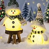 IGUGI Weihnachtsdeko Schneemann Figuren mit LED Licht,2 Stück Schneemann Figuren Wichtel Plüsch Deko,Weihnachten Deko Wichtel,Weihnachtsdekorationen für Weihnachtsbaum Tisch Fenster