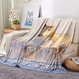 ABCHAT Dicke Decke Kinder Flanell Fleece Decke Weiche Flauschige Mikrofaser Bedruckte Überwürfe DeckenWeißes Pferd 150x180cm