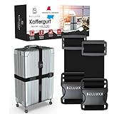 BELLUXX® Premium Koffergurt, Kofferband mit Kreuzverbindung, Koffergurt für sorgenloses Reisen, Koffergurt für Geschäftsleute und Familie, zuverlässiges Kofferband Gurt (Schwarz)