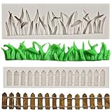 MYPRACS Grünes Gras und Garten Lattenzaun Silikon Fondant Form für Zucker Handwerk Kuchen dekorieren Cupcake Topper Polymer Ton Süßigkeiten Schokolade Gummipaste Set von 2