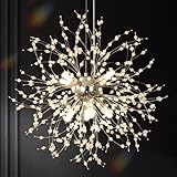 KUNYEEE Moderne Feuerwerks-Kronleuchter Dandelion Pendelleuchte, Chromsilber 8 Leuchten G9 Leuchten, Kristall-Kronleuchter-Leuchte für Wohnzimmer, Schlafzimmer, Esszimmer, Foyer, Flur, Φ45 cm