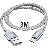 Siwket Micro USB Kabel 3M, Nylon USB anf Micro Ladekabel Android Ladekabel für Samsung Galaxy Edge/S7/S6 Edge/S6/S4/S3/J7,Kindle Fire,Fire HD Tablets,PS4 Controller,Xiaomi,Huawei P9/10 lite,Nokia