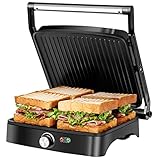 Kontaktgrill/Sandwichmaker/Panini Grill 3 in 1, Antihaftbeschichtete Platten, 1800 W, Elektrogrill mit Temperaturregelung, 180° Flach Offen, Abnehmbare Tropfschale, Anzeigelampe