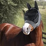 Horses, Fliegenohren In Lycra Mit Langen Netz Einsatz Augen, Leichte und Atmungsaktive Fliegenmaske, Behindert Nicht das Sichtfeld des Pferdes, Augen und Gehörschutz (Pony, Grau)