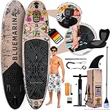 Bluemarina Stand Up Paddle Board aufblasbar | 𝟓 𝐉𝐀𝐇𝐑𝐄 𝐆𝐀𝐑𝐀𝐍𝐓𝐈𝐄 - 140 kg Tragkraft - 325x86x15 cm - Stand Up Paddling Set - Aufblasbares SUP Board - Surfbrett (Ariki Tiki 325x86x15cm)