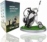 Golf Pen Set Mini Desktop Golfball Stift Geschenk,Golf Kugelschreiber und Flag Schreibwaren Dekorationen Für Golfer Fans Damen (Golf cart-Silber/schwarz)
