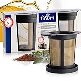 finum® BREWING BASKET SET M Teesieb Für Losen Tee, Edelstahl Teefilter mit Abtropfschale, Dauerfilter für Tee und Kaffee, BPA frei, Größe M, Schwarz