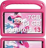 GOODTEL Tablet Kids Android 13 7GB RAM+64GB ROM 7 Zoll Tablet für Kinder WiFi Bluetooth GPS Bildung + Spiele Dual Kamera Elternkontrolle mit EVA Hülle - Rosa