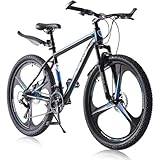LSBIKE Mountainbike 27,5 Zoll, 21-Gang Shimano, Hardtail MTB mit Stoßdämpfer, 3-Speichen-Räder, Scheibenbremsen, Mountain Bike für Herren & Damen, Sport Fahrrad Stadt & Gelände (Schwarz-Blau)