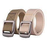 Mann überquert schnell die Sicherheit am Flughafen 2 Packungen Unisex-Gürtel aus Nylon-Canvas for Damen und Herren, stufenlos Verstellbarer Stoffgürtel, Länge 120 cm, Breite 3,8 cm(Khaki and Beige)
