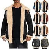 Herren Wildlederjacke Gefüttert Lammfell Jacke Teddy-Fleece Fleecejacke Lederjacke Winterjacke Bomberjacke Winter Mantel Baumwolle Übergangsjacke Meine Bestellungen Schwarz XXL
