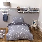 DREAMSCENE Bettbezug mit Kissenbezug - Bettwäsche-Set mit Galaxie-Sternen-Print, Wendbar, Silbergrau - Junior/Babybett-Größe