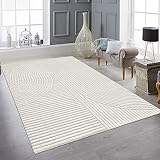 Teppich-Traum Teppich Moderner Designerteppich 3D Bogen Wohnzimmer Kurzflorteppich Creme 140x200 cm
