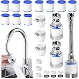 Huucozn 3 Stück Wasserfilter Wasserhahn Filter Wasserhahnfilter für Armaturen 360° mit 10 Hochleistungsfiltern Universeller Kalkfilter Wasserhahn Filter Water Filte Tap für badezimmer Küche Spüle