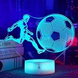 OkiyiD Fußball Geschenke für Jungen, Fußball 3D Illusion Lampe, Fußball Nachtlicht mit Fernbedienung + Touch 16 Farbwechsel + Timer Schreibtischlampen für Mädchen Männer Zimmer Dekor