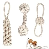 Bull Tiger Prestige 3 Stück Hundespielzeug Seil, Zerrspielzeug für Hunde aus Natürlicher Baumwolle, Interaktive Kauen Spielzeug mit Knoten Ball, Hundeseil Spielzeug für Mittelgroße Hunde kleine
