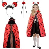 Tutukyle Marienkäfer Kostüm Kinder, 3 Stück Marienkäfer Kostüm Mädchen, Marienkäfer Umhang Kinder mit Marienkäfer Haarreif Zauberstab, Kinder Faschingskostüm Marienkäfer Cape mit Kapuze