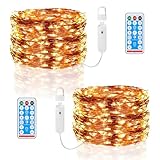 Philorn Mini Lichterkette, 10m 100 LED Micro LED Lichterdraht mit Batterie 8 Modi/Timer/Fernbedienung, Wiederaufladbar Kupferdraht Lichterkette, IP44 für DIY, Hochzeit, Party, Weihnachten (2)