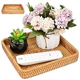 TANCUDER Rattan Tablett, 21 * 21 * 4cm Serviertablett, Rechteckig Korbtablett, Rattan Box, Rattan Korb, Rattan Aufbewahrungsbox, Weidenkorb für Schlafzimmer, Küche, Esstisch, Wohnzimmer, Couchtisch