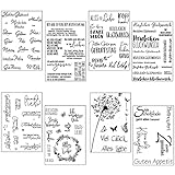 VEGCOO 8 Blätter Silikonstempel Set, Silikonstempel Vintage Geburtstag Deutsche Texte,Stempel Silikon Clear Stamps Deutsch für Bullet Journal Scrapbooking,Tiere und Blumen Stempelset