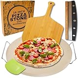 Runder Pizzastein - Großer Pizzasteinofen 40,6 cm - Pizza-Grillstein mit Schale und Cutter - Backstein - Backofenstein zum Backen von Brot - Stein Pizzablech für Ofen
