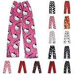 Pyjamahose Damen Schlafanzughose Pyjama Hose Lang Flanell Schlafhose Schlafanzug Hosen Anime Cartoon Flauschig Kuschelhose Bequem Frauen Schlafanzughosen für Schlaf Lounge Teenager Mädchen