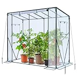Ohuhu Tomaten Gewächshaus Foliengewächshaus mit PVC-Abdeckung und Fernster, Begehbarer Gewächshaus 200x77x170 cm Gewächshaus Klein Winterfest Tomatenhaus für Optimales Pflanzenwachstum