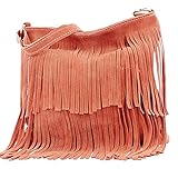 modamoda de - T125 - ital Schultertasche Fransen Wildleder, Farbe:Terracotta