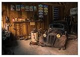 Forwall Fototapete Oldtimer Auto Retro Route 66 Alte Werkstatt Wohnzimmer Schlafzimmer Vlies Tapete Wandtapete UV-Beständig Hohe Auflösung Montagefertig (10518, VEXXXL (416x254 cm) 4 Bahnen)