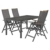 OUTLIV. Gartenmöbel Set Jacob Aluminium Textilene 4 Klappsessel Tisch 160x90 cm HPL Zement dunkel, anthrazit Holzoptik
