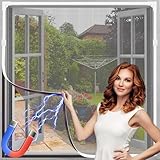 Magnetischer Insektenschutz für Fenster, Verstellbarer DIY-Fliegenschutz für Fenster, einfache Installation, hält Käfer, Fliegen und Moskitos fern, weißer Rahmen, graues Netz (130x150cm)