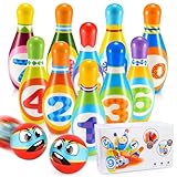 HOVIBU Bowling Set Kinder, 12 Stück Kegelspiel für Kinder mit 10 Kegel und 2 Bälle, Mini Bowling Ball Set für Zuhause, Montessori Junge Mädchen, Dosenwerfen Spielzeug ab 3 Jahre