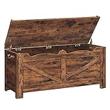 Hzuaneri Schuhbank, 100 cm Sitzbank mit Stauraum, Sitztruhe, 2 Sicherheitsscharniere, Aufbewahrungsschrank, für Flur, Wohnzimmer, X Stabiler Rahmen mit Überdachung, Vintagebraun SB04501X