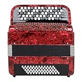 Professionelles Akkordeon, 62 Tasten, 60 Bässe, Knopftyp, professionelles Bajan-Akkordeon, das Musikinstrument spielt, Musikinstrument mit Notenprüfung (Color : Red)
