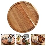 AKONE Holzteller Rund, Holztablett Rund 20cm, Tablett Runden Holz, Flacher Platzteller aus Holz, Holzgeschirr, Akazienholz Dekoteller Serviertablett für Snack Dessert Käse Sandwich Obst