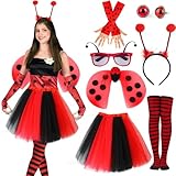Marienkäfer Kostüm Damen Erwachsene Accessoires Set mit Marienkäfer Haarreif Flügel Handschuhe Ohrringe Brille Kostüm Marienkäfer Damen Verkleidung Faschingskostüm Marienkäfer Damen Mädchen Zubehör