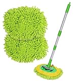 OZNEWLIFE 118CM Autowaschbürste Waschbürste Auto mit Langer Griff, 2 in 1 Mikrofaser Chenille Autowaschmopp Waschhandschuh Reinigungsbürste für Auto RV Trucks Wohnwagen Wohnmobil（2 x Moppkopf）