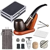 Joyoldelf Tabakpfeife Set & einzig schön Tabakpfeifen Box Tabakpfeife aus Holz mit Pfeifendeckel, Pfeifenständer, Pfeifenputzer und Pfeifenzubehör