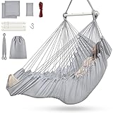 Hängesessel für Outdoor & Indoor, Hängeschaukel Hängestuhl Outdoor für Kinder Erwachsene bis 200kg, Hängesitz mit 3 Kissen und erweiterter Fussablage Grau