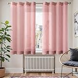 TOPICK Vorhänge Wohnzimmer Gardinen mit Ösen Curtains Living Room Gardinenschals Schlafzimmer H160XB140 cm, Ösenschal 2er Set Vorhang transparent Leinenoptik Übergardinen Ösenvorhang Gardinen Pink
