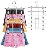 Bosmsaslad 2 Pcs Hosenbügel Platzsparend, Mehrfach Rockbügel Metall Verstellbare Klammern, 360° Drehbarer Haken Kleiderbügel rutschfest Faltbare, Kleiderschrank Organizer, Klemmbügel für Hosen