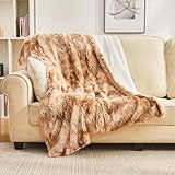 EMME Kuscheldecke Flauschig Decke Faux Pelz Wolldecke, 130 x 150 cm, Super Weich, Plüschig, Warme Gemütliche Wendbare Fleecedecke, Felldecke Überwurf Für Sofa und Bett, Braun