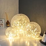 Lights4fun 3er Set LED Glaskugeln warmweiß batteriebetrieben Dekoration Beleuchtung Fensterbank Wohnzimmer Modern Tischlampe Innen Kugel