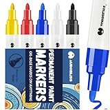 Aurobliss Permanent Marker Bunt 5 Lackstift, Wasserfeste Stifte für Glas, Kunststoff, Holz, Metall, Reifen, Steine Bemalen