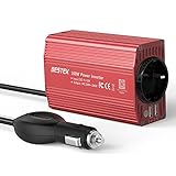 Wechselrichter 300W BESTEK Spannungswandler DC 12V auf AC 230V,Konverter mit TÜV Zertifiziert ,Autobatterieclips Kabel beim Camping, im Auto, auf Booten oder RV