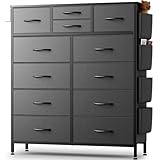 Himusi Kommode mit 12 Schubladen für Schlafzimmer, hohe Kommode mit Seitentaschen und Haken, Aufbewahrungskommoden aus PU-Stoff, Metallrahmen, Holzplatte, Kommoden für Schrank, Flur, Wohnzimmer