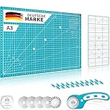 Lange & König Schneidematte Set A3 Inkl. Rollschneider, Schneideunterlage, Patchwork-Lineal, Nähklammern & Klingen - Super Nähzubehör Nähen Zubehör Stoffe zum Nähen Rollschneider Stoff Stoffklammern