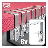 com-four® 8X Premium Tischdeckenklammer aus Edelstahl - Tischklammern mit Feder für Tische mit Einer Stärke von 2,7-5,5 cm - Tischtuchklammer rostfrei für drinnen und draußen