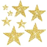 YQQYG 8 Stück Stern Aufbügelbilder Aufkleber, 2/4/6/8 cm Flicken zum Aufbügeln, Goldene Sterne zum Aufbügeln, Goldene Pailletten-Stern-Applikation, Sterne-Flicken für Kleidung, Taschen